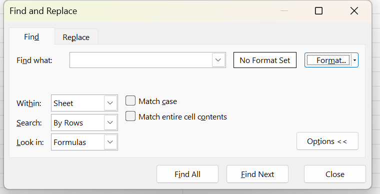 Find and Replace box in Excel.
